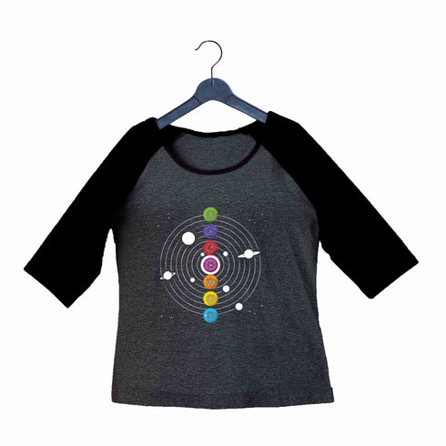 Yoga Fitness Yoga SEVEN CHAKRAS OF KUNDALINI YOGA Custom Printed Graphic Design Raglan T-Shirt for Women